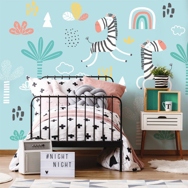 Origin Murals Dancing Zebras Blue Wall Mural - image 1