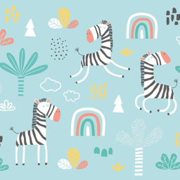 Origin Murals Dancing Zebras Blue Wall Mural - thumbnail 2