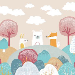 Origin Murals Woodland Friends Orange Wall Mural - thumbnail 2