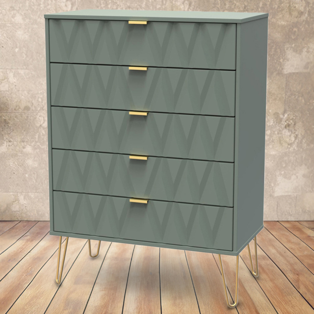 Crowndale Diamond 5 Drawer Reed Green Chest of Drawers - image 1