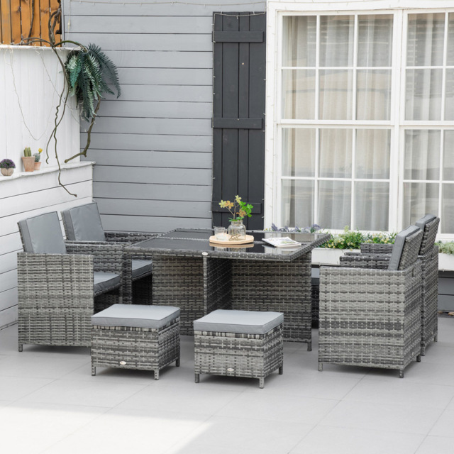 Outsunny Rattan 8 Seater Garden Dining Set Grey - image 1
