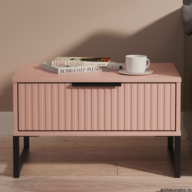 Crowndale Fluted Single Drawer Kobe Pink Wide Side Table Ready Assembled - image 1