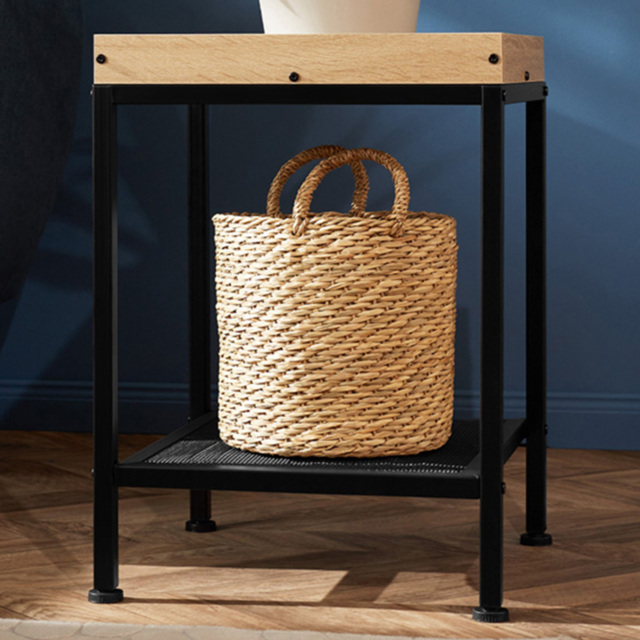 tectake Rochester Single Grid Shelf Light Wood Bedside Table - image 1