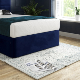 Caprio Blue Small Double Upholstered Divan Bed Frame with Floorstanding Cube Headboard - thumbnail 4