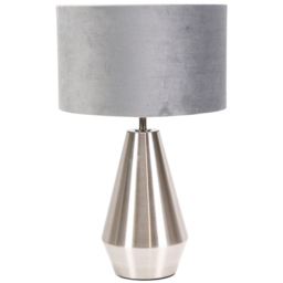 ValueLights Jax Reni Grey Velvet and Chrome Drum Shade Touch LED Table Lamp