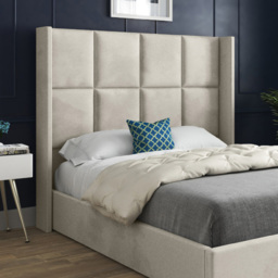 Quanta Small Double Silver Soft Velvet Upholstered Bed Frame with Straight Winged Headboard - thumbnail 3