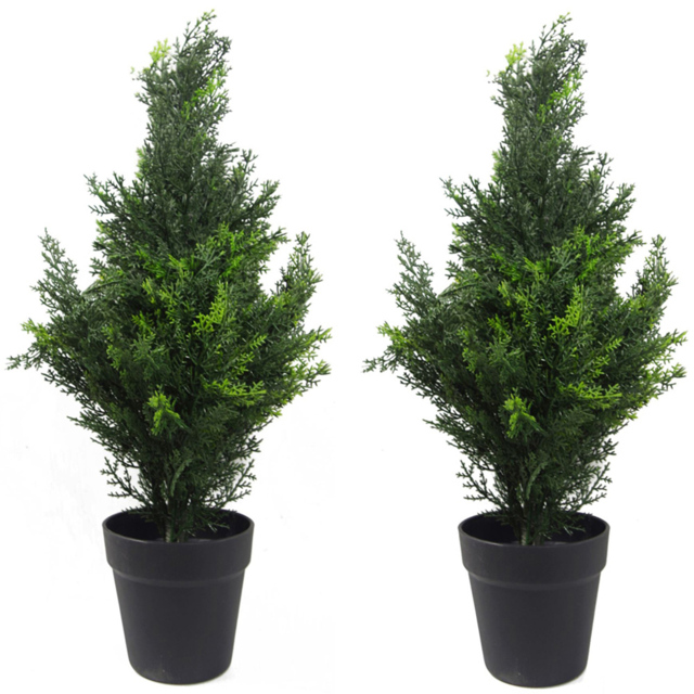 Leaf Topiary Cypress Cedar Artificial Tree in Pot 60cm 2 Pack - image 1