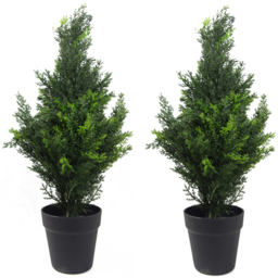 Leaf Topiary Cypress Cedar Artificial Tree in Pot 60cm 2 Pack - thumbnail 1