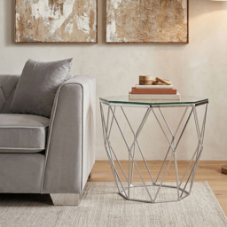 Premier Housewares Allure Tempered Glass and Chrome End Table - thumbnail 3