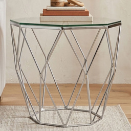 Premier Housewares Allure Tempered Glass and Chrome End Table - thumbnail 1