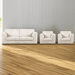 Luxor 5 Seater Cream Jumbo Cord Sofa Set with Full Back