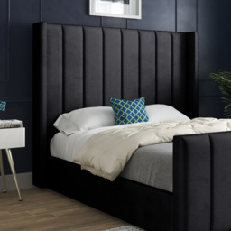Romano Small Single Black Soft Velvet Upholstered Bed Frame with Straight Winged Headboard - thumbnail 3