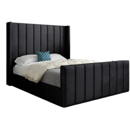 Romano Small Single Black Soft Velvet Upholstered Bed Frame with Straight Winged Headboard - thumbnail 2