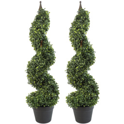 Leaf Boxwood Spiral Topiary Tower Artificial Tree Pot 3ft 2 Pack - thumbnail 1