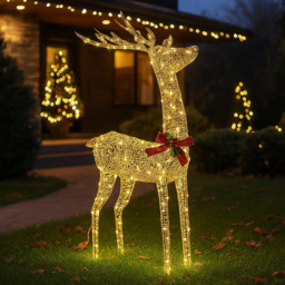 Xmas Haus 450 Warm White LED Gold Rattan Head Up Deer Christmas Decoration 4ft - thumbnail 1