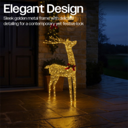 Xmas Haus 450 Warm White LED Gold Rattan Head Up Deer Christmas Decoration 4ft - thumbnail 3