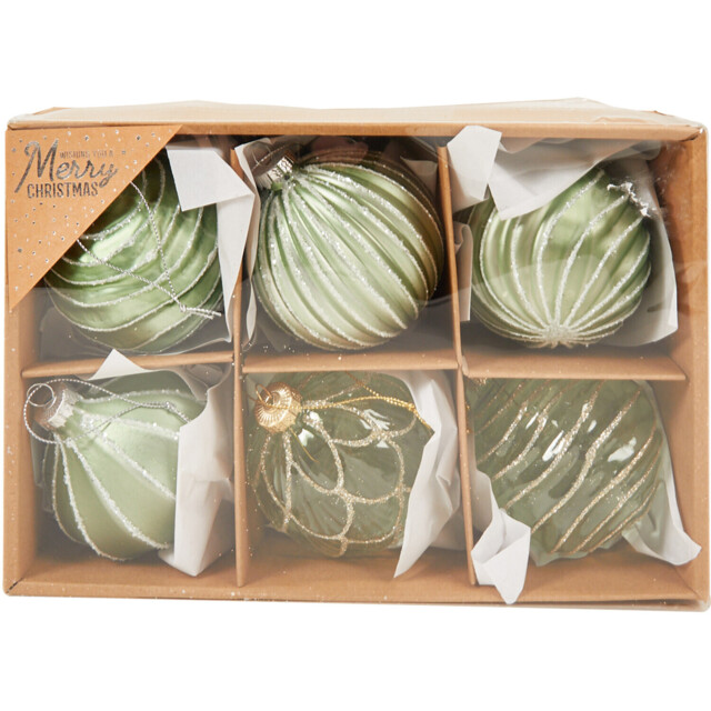 Mistletoe Cottage Green Christmas Bauble 6 Pack - image 1
