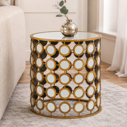 Premier Housewares Zariah Gold Finish Mirrored Side Table - thumbnail 3