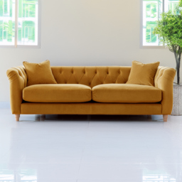Elsie Chesterfield Ochre Plush Velvet 3 Seater Sofa