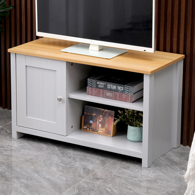 FurnitureHMD Grey and Oak Single Door 2 Shelf Wooden TV Unit - image 1