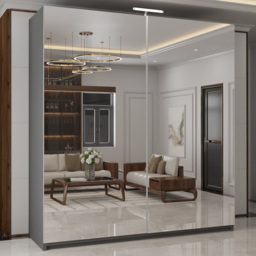 M N Furniture Modern 2 Door Grey Mirrored Sliding Wardrobe 150cm - thumbnail 1