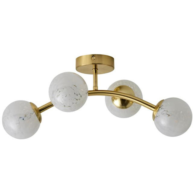 ValueLights Jas Gold 4 Way Ceiling Light with White Glass Globe Shade and Bulb - image 1
