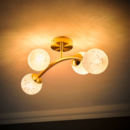 ValueLights Jas Gold 4 Way Ceiling Light with White Glass Globe Shade and Bulb - thumbnail 2