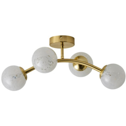 ValueLights Jas Gold 4 Way Ceiling Light with White Glass Globe Shade and Bulb - thumbnail 1