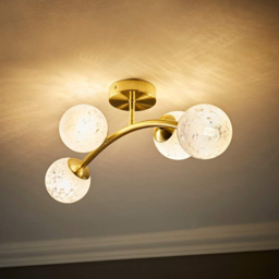 ValueLights Jas Gold 4 Way Ceiling Light with White Glass Globe Shade and Bulb - thumbnail 3