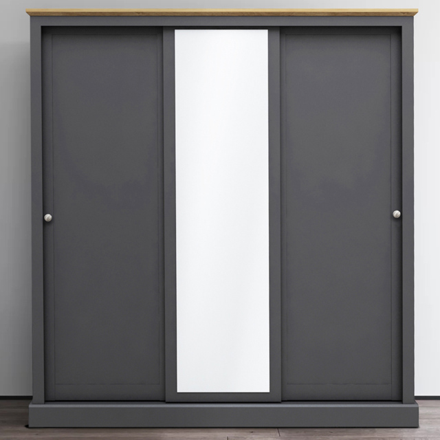 Devon 3 Door Charcoal Sliding Wardrobe - image 1