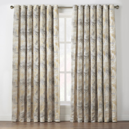Alan Symonds Dupion Fern Jacquard Ring Top Eyelet Curtains Ochre 117 x 229cm