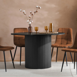 Axel 4 Seater Round Fluted Dining Set Black and Russet Fabric