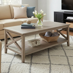 Premier Housewares Heritage Natural Wash Single Shelf Wooden Rectangular Coffee Table - thumbnail 1