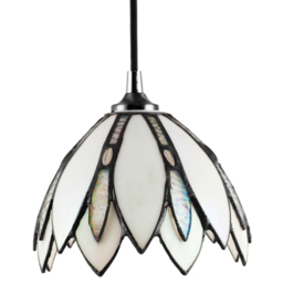Happy Homewares White Stained Glass Floral Petal Themed Tiffany Pendant Shade with Beads