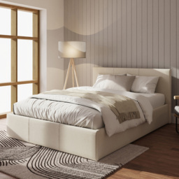 GFW Small Double Natural Hopsack Fabric Side Lift Ottoman Bed with Bonnell Mattress