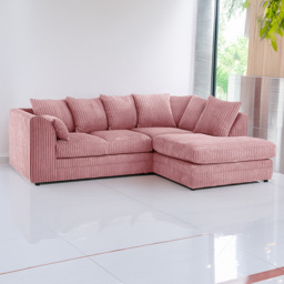 Luxor 3 Seater Pink Jumbo Cord Right Hand Facing L Shaped Corner Sofa