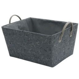 JVL Shadow Rectangular Fabric Storage Basket with PU Handles