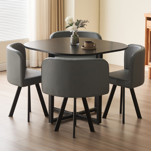 Comfy Living 4 Seater White Square Dining Table Set with Grey Chairs - image 1