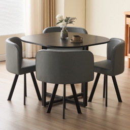 Comfy Living 4 Seater White Square Dining Table Set with Grey Chairs - thumbnail 1