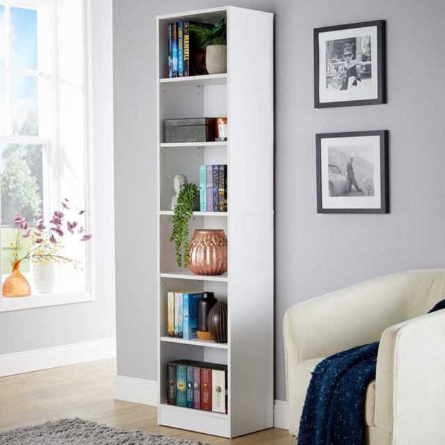 Home Source Clara White 6 Shelf Narrow Storage Bookcase - image 1