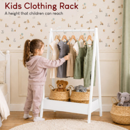 Junior Vida White Pine Wood Kids Clothes Rack with Storage Shelf - thumbnail 4