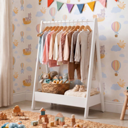Junior Vida White Pine Wood Kids Clothes Rack with Storage Shelf - thumbnail 3