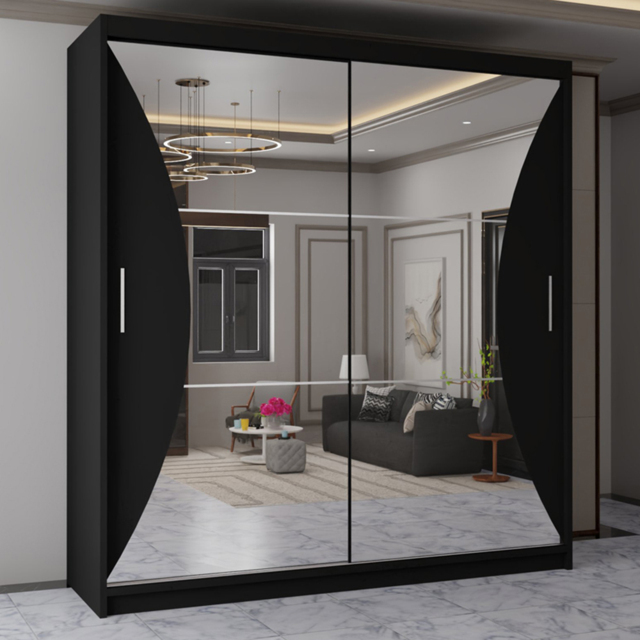 Sliding Wardrobes 4U California Black 2 Door Curved Mirrored Wardrobe - image 1