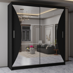 Sliding Wardrobes 4U California Black 2 Door Curved Mirrored Wardrobe