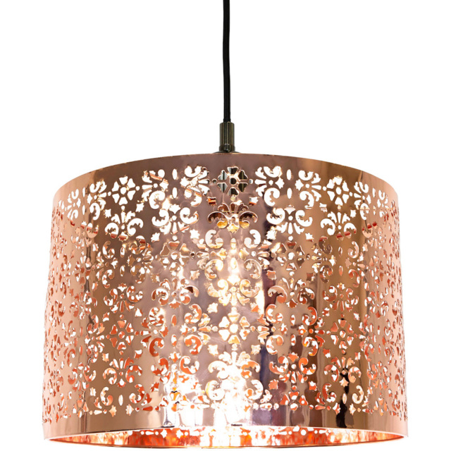 Happy Homewares Shiny Copper Metal Marrakech Ceiling Pendant Shade with Floral Decoration - image 1