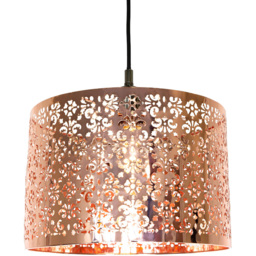 Happy Homewares Shiny Copper Metal Marrakech Ceiling Pendant Shade with Floral Decoration