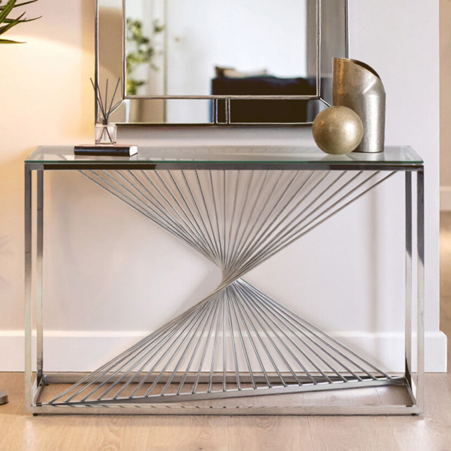 Premier Housewares Glass Top Console Table with Silver Frame - image 1