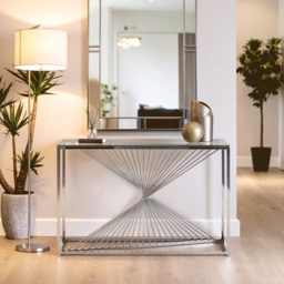 Premier Housewares Glass Top Console Table with Silver Frame - thumbnail 3