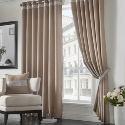 Alan Symonds Palace Plain Thermal Ring Top Eyelet Curtains with Diamante Band Beige 228 x 183cm