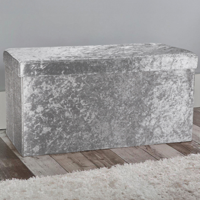 Seville Silver Crushed Velvet Ottoman and Storage Trunk - image 1